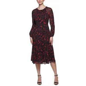 TOMMY HILFIGER Womens Black Lined Long Sleeve Tea-Length Fit Flare Dress 4